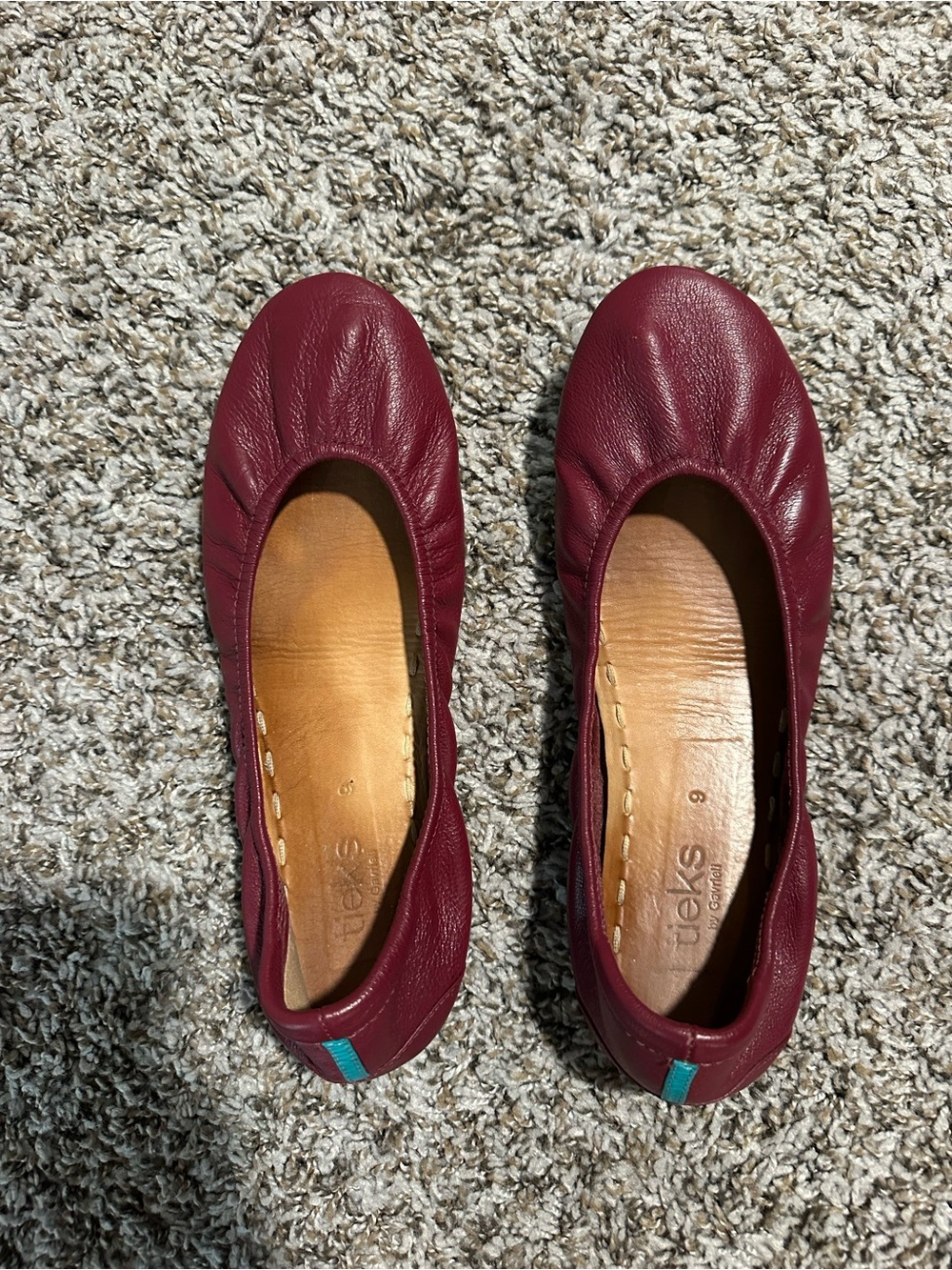 Tieks Burgundy Leather Ballet Flats - Picture 3 of 17